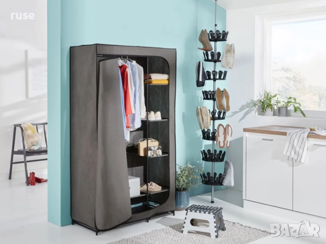 НОВ! Текстилен гардероб с лост и рафтове 174х100х46см сив, снимка 6 - Гардероби - 52519116