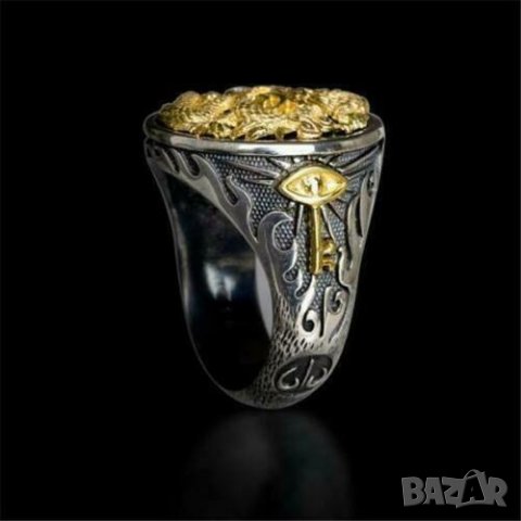 Мъжки черен пръстен с дракон и топаз, снимка 2 - Пръстени - 36674283