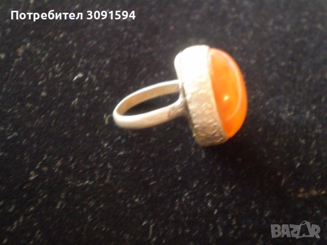 Стар сребърен пръстен с натурален Кехлибар , снимка 5 - Антикварни и старинни предмети - 37094766