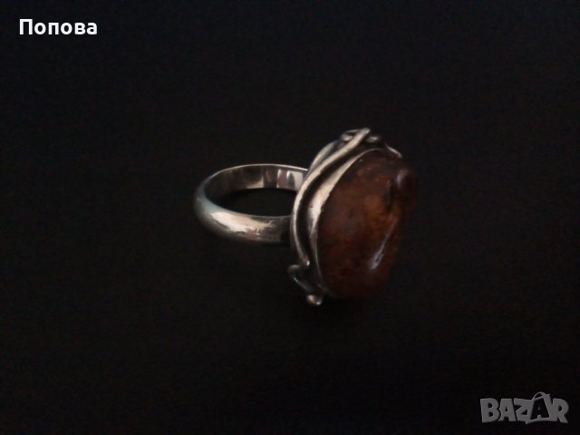 Дизайнерски масивен  сребърен пръстен с естествен кехлибар ръчна изработка , снимка 3 - Пръстени - 39184889