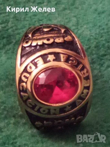 АМЕРИКАНСКИ КОЛЕЖАНСКИ РЯДЪК ПОЗЛАТЕН ПРЪСТЕН от БЛАГОРОДНА СТОМАНА с ФАСЕТИРАН РУБИН 17127, снимка 5 - Пръстени - 33050249