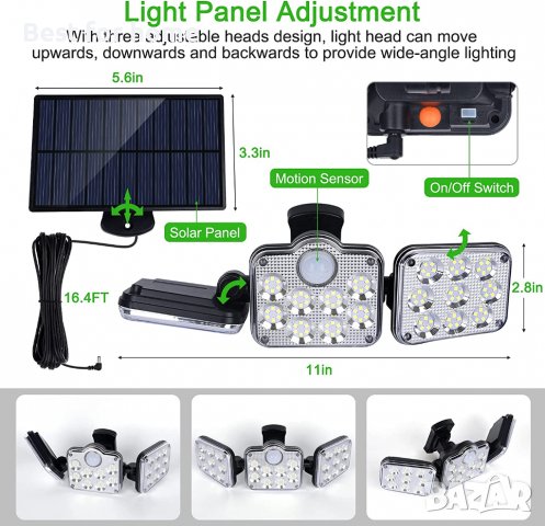 Външна соларна лампа с панел, сензор и дистанционно LANSOW, снимка 6 - Соларни лампи - 38217014