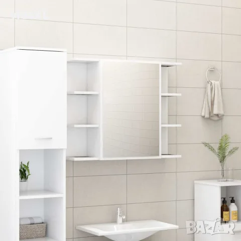 vidaXL Шкаф за баня с огледало, бял, 80x20,5x64 см, инженерно дърво, снимка 2 - Шкафове - 56147869
