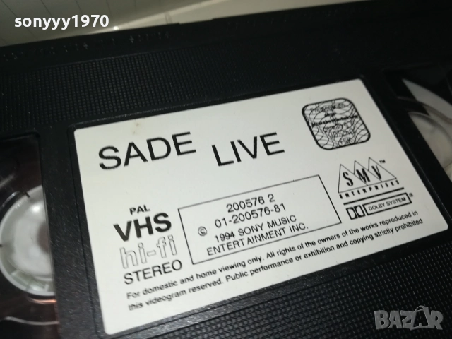SADE-ORIGINAL HI-FI VHS VIDEO TAPE 2408251058, снимка 15 - Други музикални жанрове - 51470904