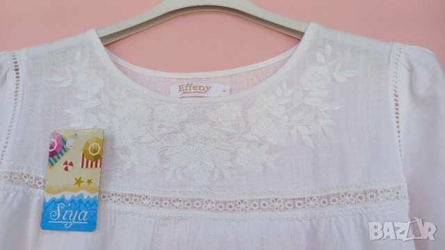 Стилни дамски бели памучни и кенарени блузи с бродерии без бродерия., снимка 10 - Ризи - 51481162