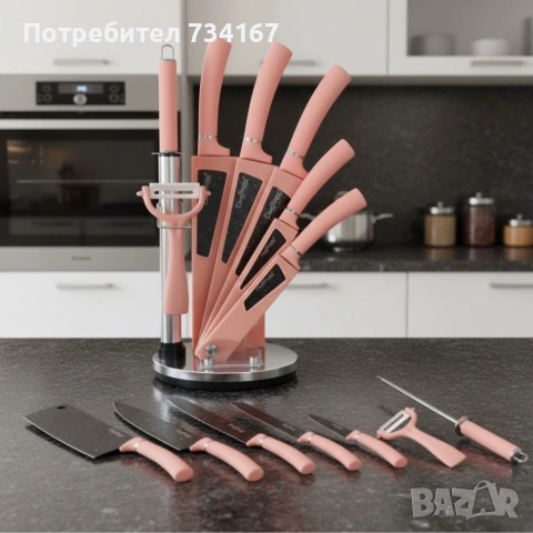 Комплект кухненски н о ж о в е 8 в 1 с въртяща се стойка Cheffinger за подредена кухня, снимка 4 - Аксесоари за кухня - 53196710