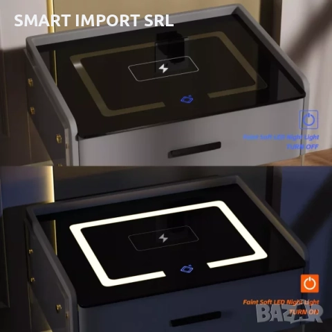 Интелигентно нощно шкафче Smart Heater Led, безжично зареждане, сив, снимка 2 - Шкафове - 51999381