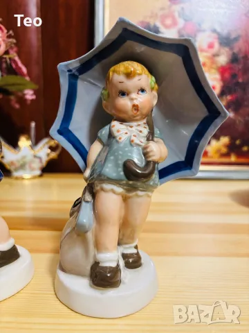 Лот от 2 бр. винтидж порцеланови фигурки Royal Dux / в стил Hummel – Момиченца, снимка 3 - Статуетки - 56209588