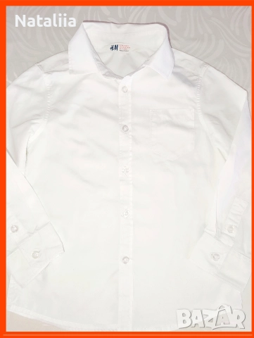 Стилна бяла риза с дълъг ръкав за момче, марка H&M, 4-5г, снимка 2 - Детски ризи - 52827820