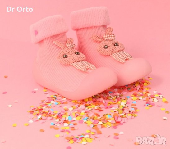 Полски бебешки обувки чорапки, Розови със зайче, снимка 3 - Бебешки обувки - 38649381