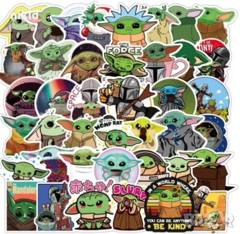 52 бр Йода Yoda Star Wars Междузвездни войни самозалепващи лепенки стикери за украса декор картонена, снимка 2 - Други - 28802604