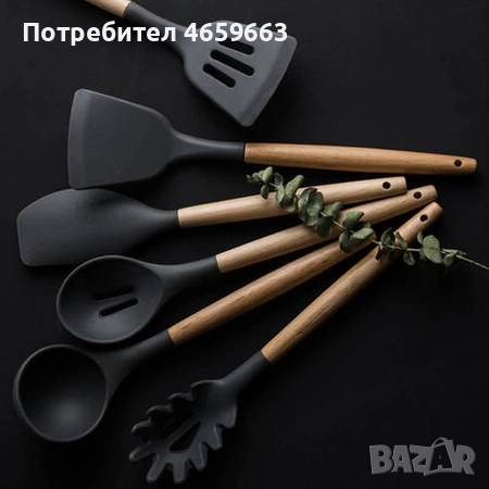 Комплект силиконови прибори за готвене 12бр. с поставка черни Ruhhy, снимка 9 - Прибори за хранене, готвене и сервиране - 52547505