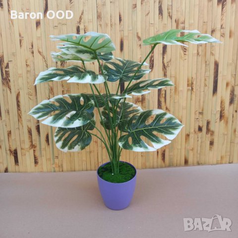 Декоративно изкуствено растение Монстера в саксия, снимка 2 - Изкуствени цветя - 42891187