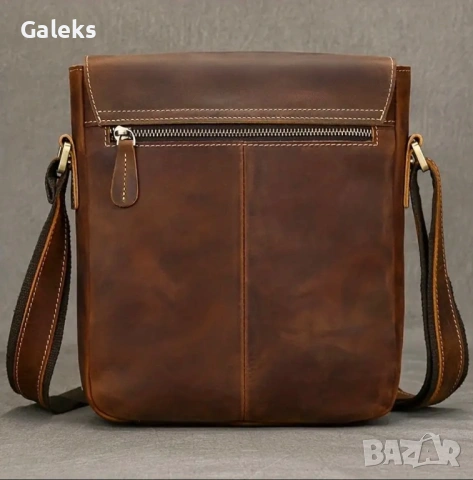 Мъжка дизайнерска чанта за през рамо/Премиум кафява Crazy Horse* кожа!, снимка 4 - Чанти - 53101957