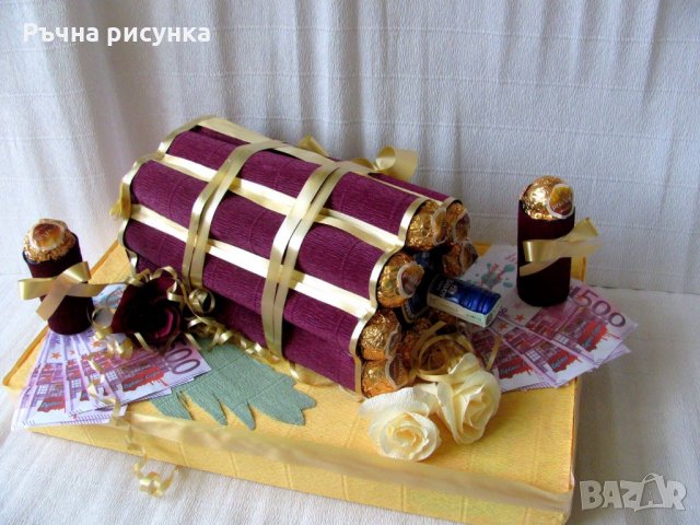 Буренце с бонбони и украса+бутилка, снимка 1 - Декорация за дома - 31431281