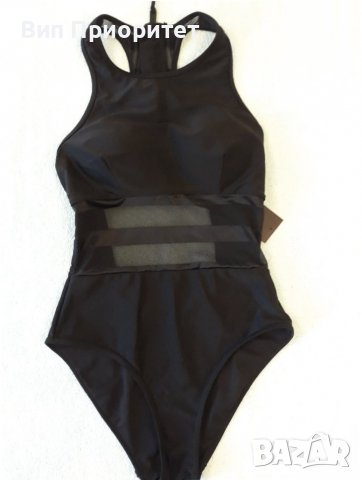 Ефектен цял бански черен с прозрачен сегмент и цип, снимка 6 - Бански костюми - 37249418