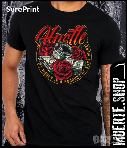 Черна тениска с щампа HUSTLE