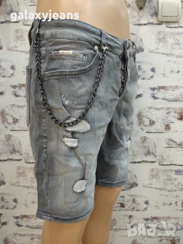 Black Island- къси дънки слим, светло сиви, избелени, накъсани, с еластан, снимка 1