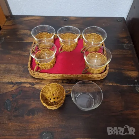 стари чаши и панер оплетка от ратан , снимка 3 - Чаши - 48030212