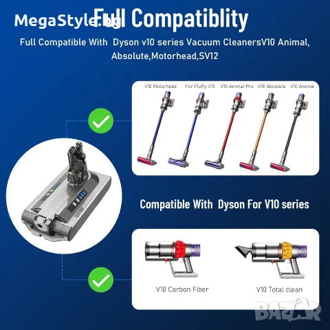 Усилена Li-ion Батерия TREE.NB за Dyson V10 (25.2V, 3900mAh), снимка 5 - Прахосмукачки - 55959936