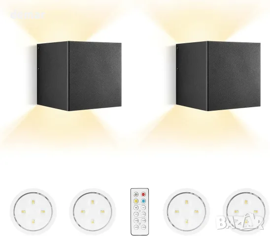 Комплект 2 черни LED аплика HEQIQEH на батерии с дистанционно