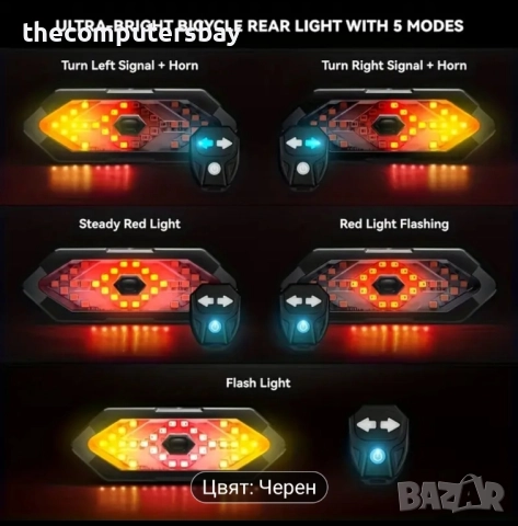 Ярък заден стоп с мигачи за колело велосипед, дистанционно управление плюс звуков сигнал , снимка 3 - Части за велосипеди - 52275177