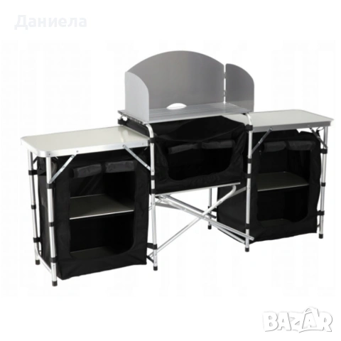 Сгъваема къмпинг кухня с 3 плота – мобилна кухня за къмпинг, пикник и каравана, снимка 10 - Къмпинг мебели - 54153856