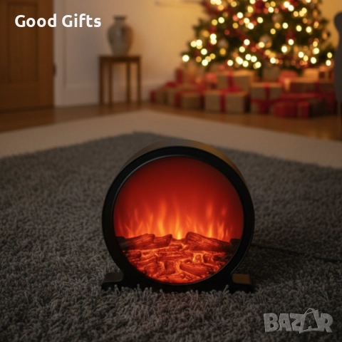 Кръгла декоративна LED камина с ефект на пламък – уют и топлина без огън, снимка 3 - Декорация за дома - 52339824