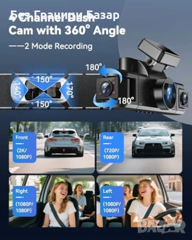 Нова Камера за кола 4CH 360° WiFi IR нощна визия + 64GB Dashcam автомобил, снимка 3 - Друга електроника - 50551715