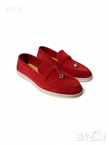Дизайнерски мокасини LP от естествен велур в уникален червен цвят, снимка 2 - Дамски ежедневни обувки - 48679752