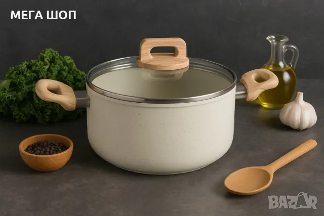 Тенджера Voltz Nice, Кован алуминий, Мраморно покр., Индукция, Кремав меланж, снимка 3 - Съдове за готвене - 50192803