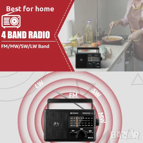 Retekess TR626 Преносимо AM FM радио с Bluetooth, снимка 3 - Аудиосистеми - 49045052
