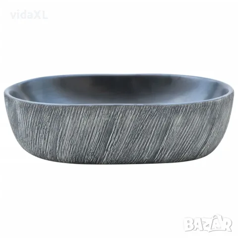 vidaXL Мивка за плот, черно и сиво, овална, 47x33x13 см, керамика, снимка 3 - Мивки - 56146201