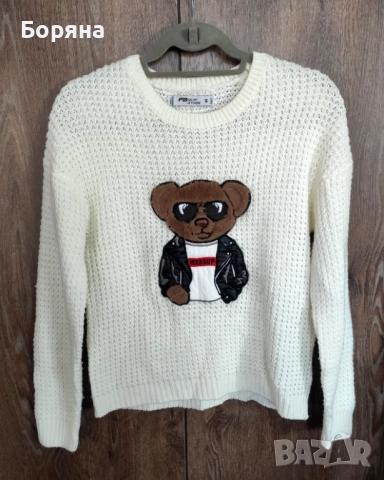 Amisu бял пуловер с мече с подарък чанта, снимка 5 - Блузи с дълъг ръкав и пуловери - 53275830