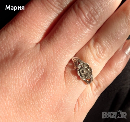 Сребърен пръстен с цвете , снимка 5 - Пръстени - 53035013
