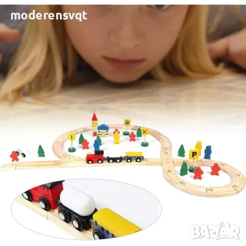 Дървен влак и релси 48 части, снимка 3 - Коли, камиони, мотори, писти - 47943335