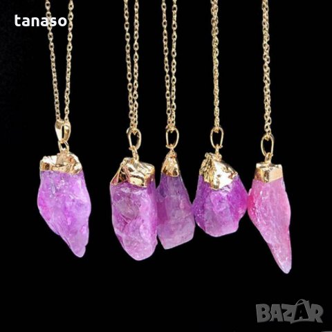 Колие розов кварц в позлатен обков