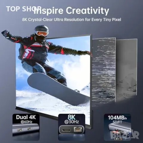 Нов Професионален 8K USB C хъб за MacBook и Lenovo лаптопи Докинг станция, снимка 2 - Захранвания и кутии - 49451179