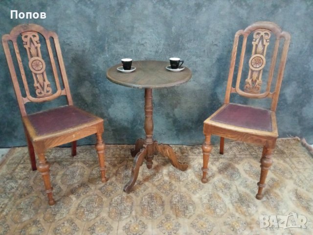 Старинни столове с маса, снимка 5 - Столове - 38043670