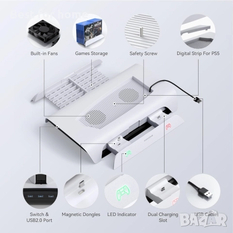 KIWIHOME Охладителна станция за аксесоари за PS5, снимка 3 - Аксесоари - 51775844