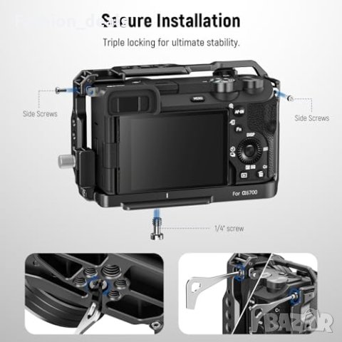 Нова Sony A6700 Кафезна Рамка CNC ARRI NATO Хладна Обувка NEEWER за камера фотоапарат, снимка 4 - Чанти, стативи, аксесоари - 42902305