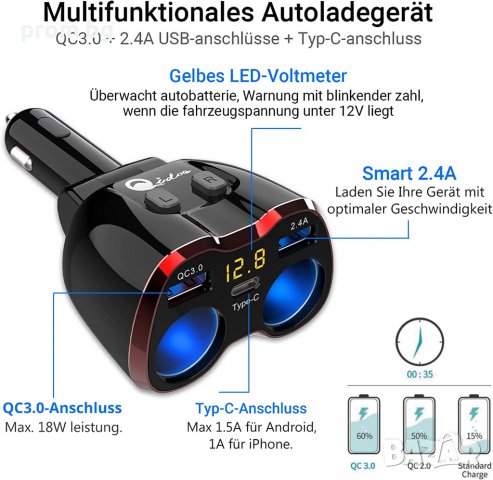 Зарядно устройство с индикатор за запалка на автомобил, USB, снимка 3 - Аксесоари и консумативи - 39737902