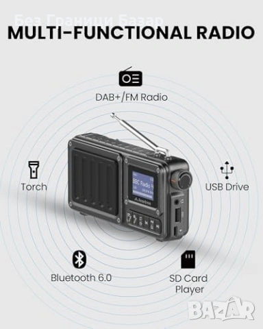 Ново преносимо DAB+/FM цифрово радио Bluetooth 6.0 с батерия и фенерче, снимка 4 - Друга електроника - 53010914