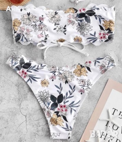 Бял бански с връзки отпред М р-р, снимка 2 - Бански костюми - 31332282