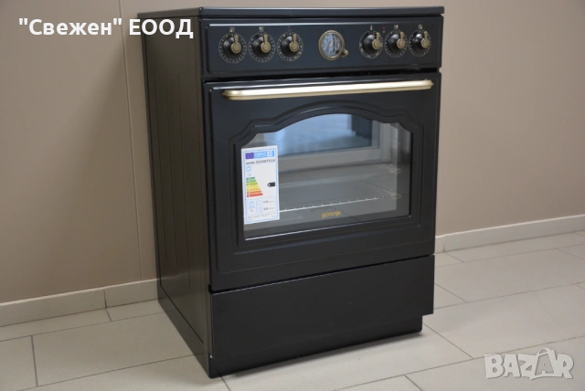 Черна готварска печка в ретро стил Gorenje GECS6B71CLB, снимка 2 - Печки, фурни - 53334200