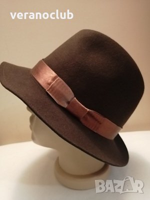 Кафява Дамска шапка Естествен филц 58 см, снимка 2 - Шапки - 35175692