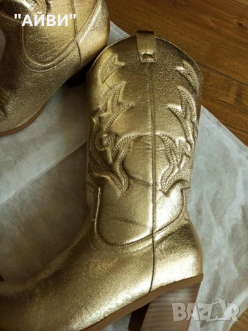 Дамски каубойски ботуши в златисто, снимка 11 - Дамски ботуши - 53964658