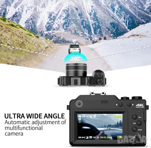 Цифрова фотокамера TEKXDD, 4K Vlog камера+ 64 GB SD карта, снимка 4 - Фотоапарати - 47727920