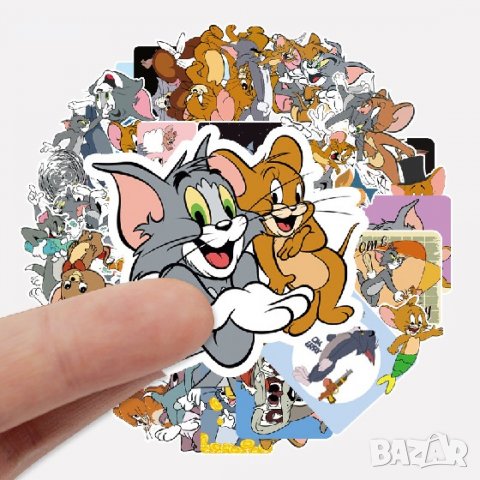 50 бр Том и Джери самозалепващи лепенки стикери за украса декор картонена торта и др декор, снимка 2 - Други - 29921785
