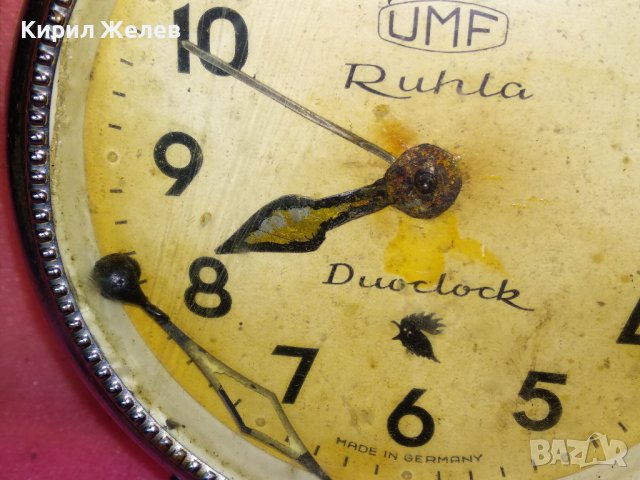 UMF RUHLA DUOCLOCK MADE IN GERMANY Стар КОЛЕКЦИОНЕРСКИ МЕХАНИЧЕН БУДИЛНИК ВИНТИДЖ МОДЕЛ 43678, снимка 13 - Антикварни и старинни предмети - 44464438
